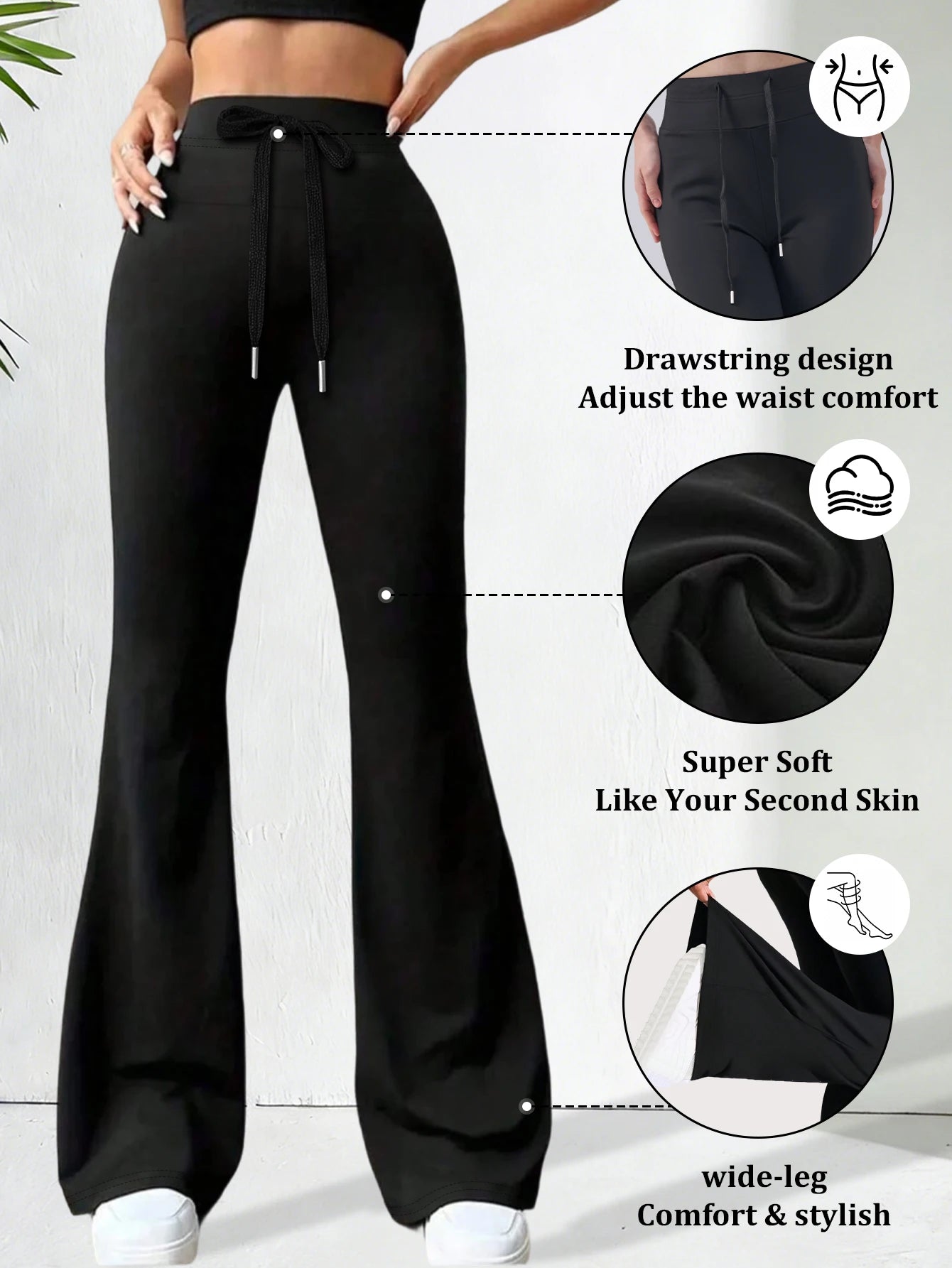 Drawstring Flare Pants, High Waist Bootcut Pants, Fashion Slim Elastic Comfortable Casual Long Pants, Sexy Wide Leg Pants
