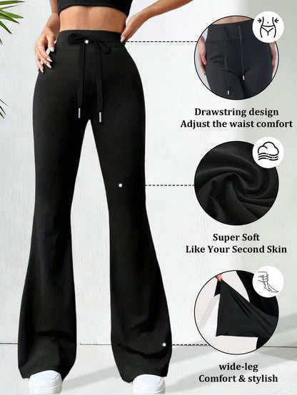 Drawstring Flare Pants, High Waist Bootcut Pants, Fashion Slim Elastic Comfortable Casual Long Pants, Sexy Wide Leg Pants