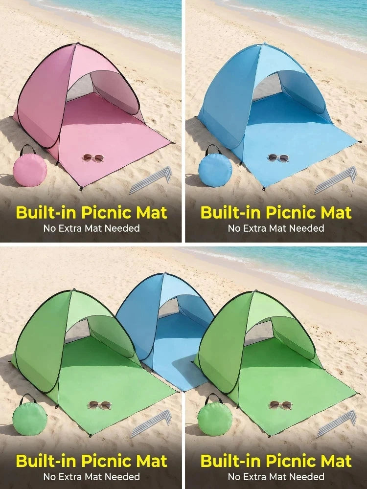 1-Piece Instant Pop-Up Beach Tent for Family, Spacious Triangle Outdoor Shade with Carrying Bag – Lightweight Polyester, Portable for Camping, Hiking & Travel