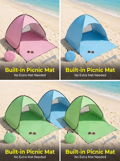 1-Piece Instant Pop-Up Beach Tent for Family, Spacious Triangle Outdoor Shade with Carrying Bag – Lightweight Polyester, Portable for Camping, Hiking & Travel