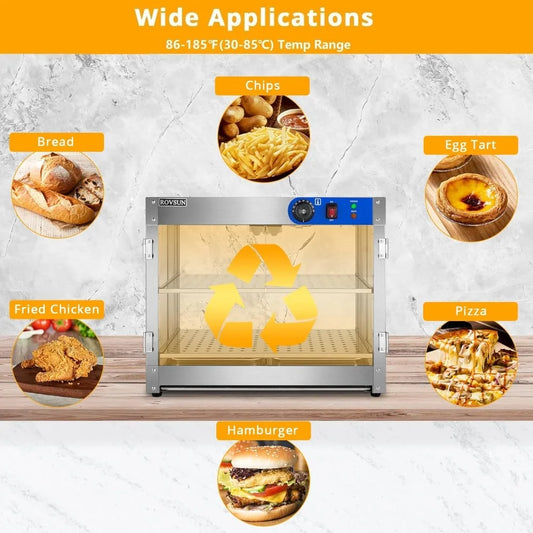 Food Warmer Display Pizza Warmer, Commercial Countertop Food Warmer Electric with Removable Shelves LED Lighting Glass Door, Pa