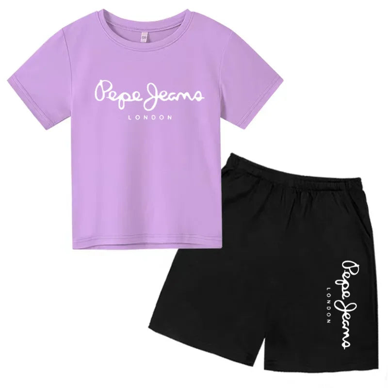 Kids Summer Fashion Casual Set - Boys Girls Toddler Clothes Charming Letter Print T-shirt with Short Sleeves And Shorts 3-12 Yea