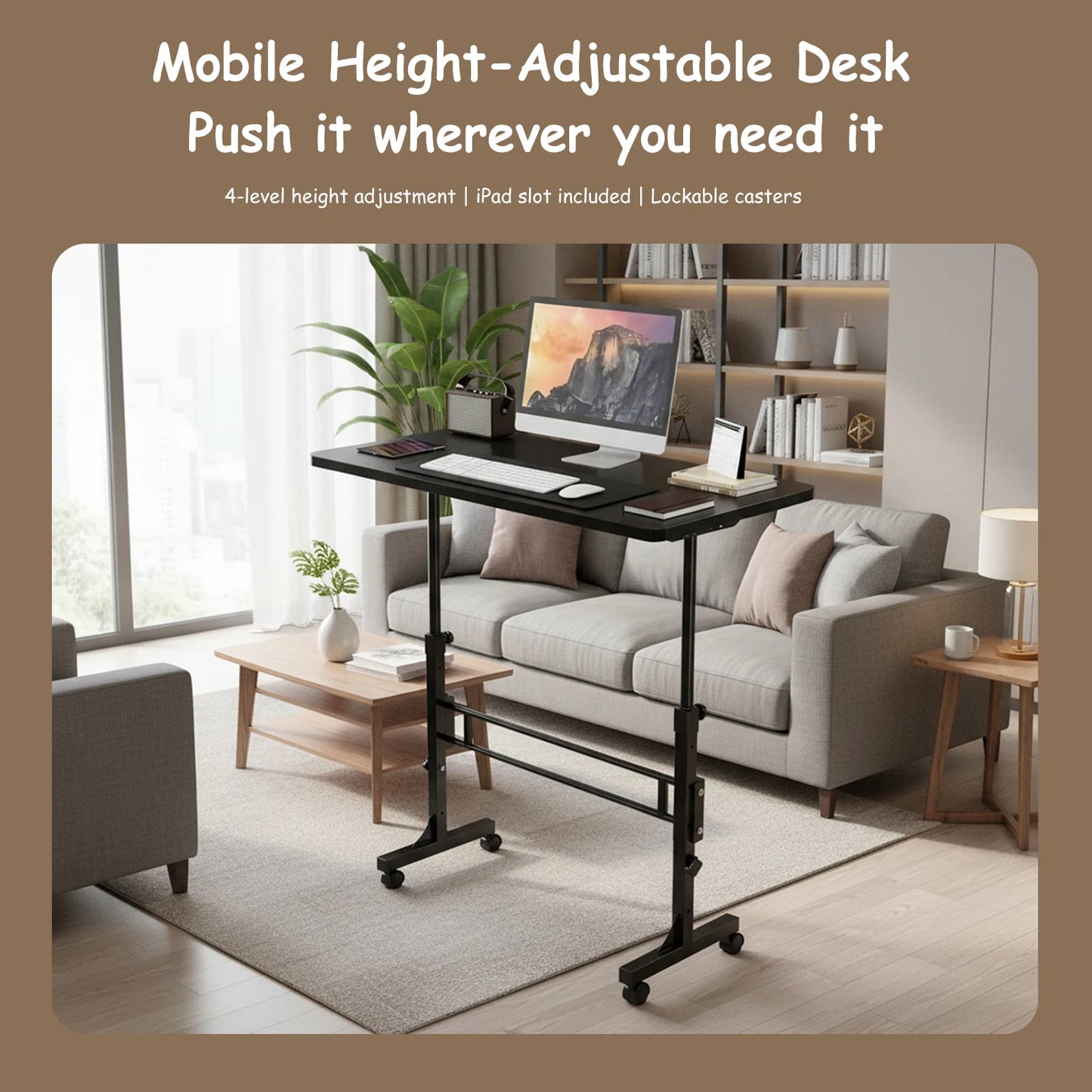 Standing Desk Adjustable Height Mobile Stand Up Desk with Wheels (Black)