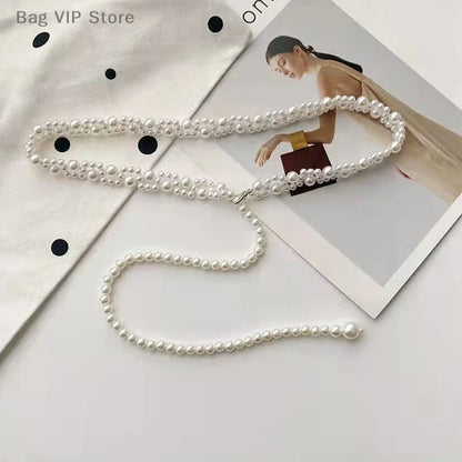 100cm Temperament Elegant Pearl Belt Waist Belt Female Girls Dress Crystal Strap Pearl Wedding Chain Belts Girl Accessories