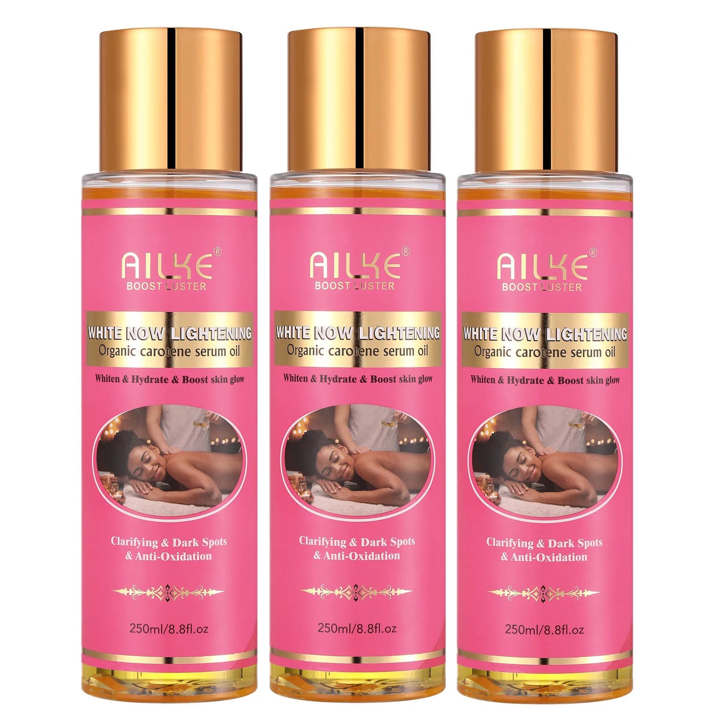 AILKE Organic Carotene Serum Brightening Body Oil, Smooth Skin, Moisturizing, With Vitamin E, Rose Essential Oil, 250ml/ 8.8 oz