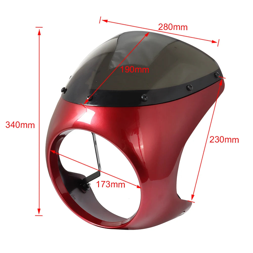 Motorcycle Red/White Front Headlight Fairing Windshield For Cafe Racer Honda Universal 7inch/16.5~18cm Retro Headlamp Windscreen