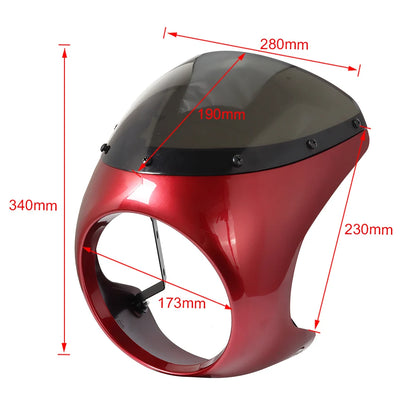 Motorcycle Red/White Front Headlight Fairing Windshield For Cafe Racer Honda Universal 7inch/16.5~18cm Retro Headlamp Windscreen