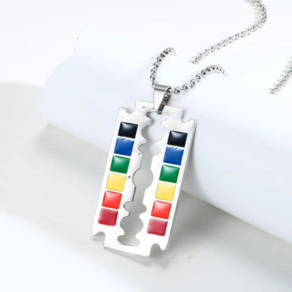 Stainless Steel LGBT Gay Lesbian Love Pride Necklaces Enamel Rainbow Flag Double Pendant Necklace