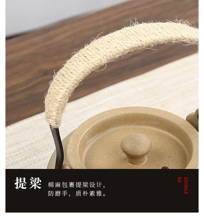 Retro Japanese coarse pottery beam pot business gift ceramic kung fu tea set large teacup