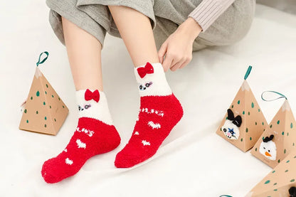 1 Pairs Box Christmas Socks Women Cute Thermal Fluffy Fuzzy Soft Velvet Thermo Sleep Sock Thick Warm Winter Socks New year Gift