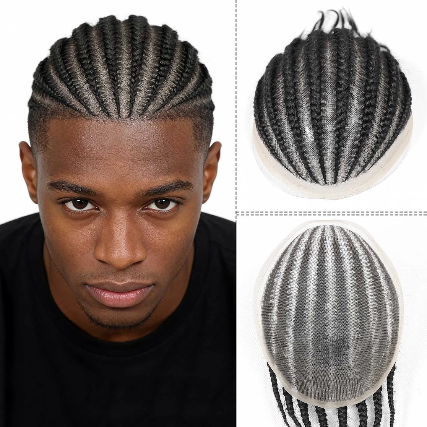 Cornrow Box Braided Men's Toupee Full Lace Male Toupee For Men Hairpieces Black Human Hair Wigs Replacement Systems Hair Patch