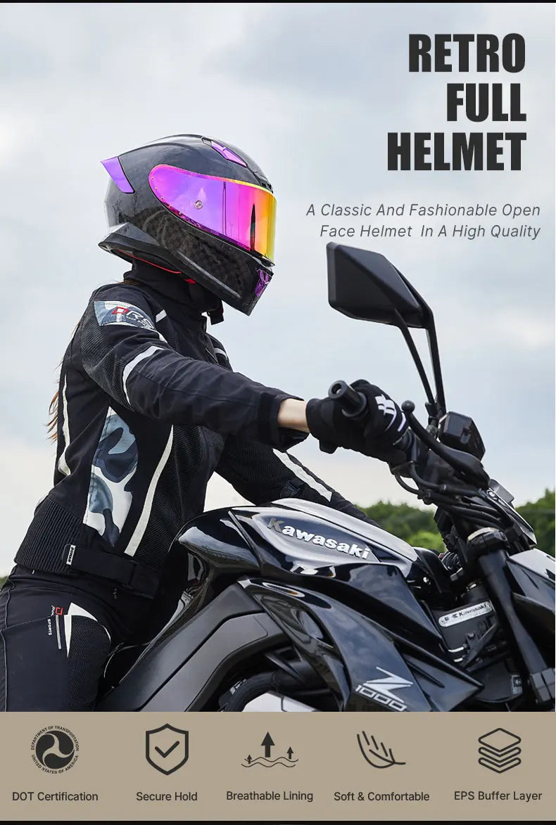 All-New Carbon Hybrid Retro High Quality Full Face Motorcycle Helmet Anti-Fog Visor Stabile Zero Glare Reduce Pressure Points