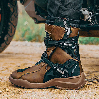 Retro Motorcycle Boots Cowhide Waterproof Mid-Calf Long riding Boots Men Women Riding Motocross Bota Motorbike Motocross Shoes