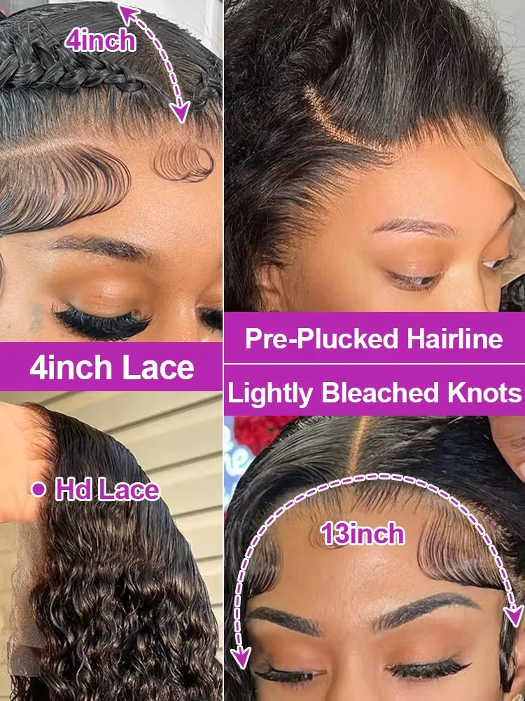 250% Density Brazilian Raw 30 32 inch 13x6 HD Lace Front Human Hair Wigs Deep Wave 13x4 Frontal Wigs Curly Glueless Closure Wigs