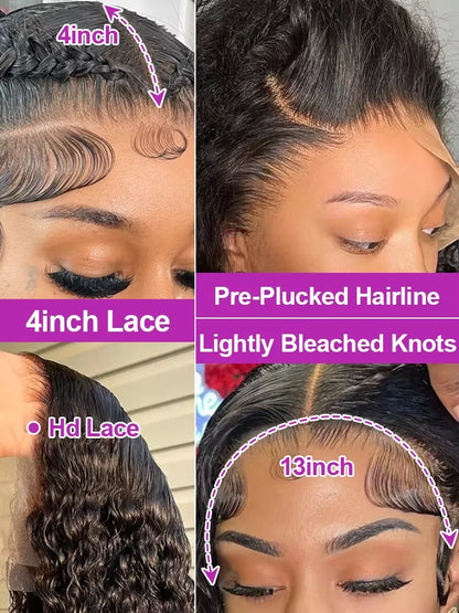 250% Density Brazilian Raw 30 32 inch 13x6 HD Lace Front Human Hair Wigs Deep Wave 13x4 Frontal Wigs Curly Glueless Closure Wigs