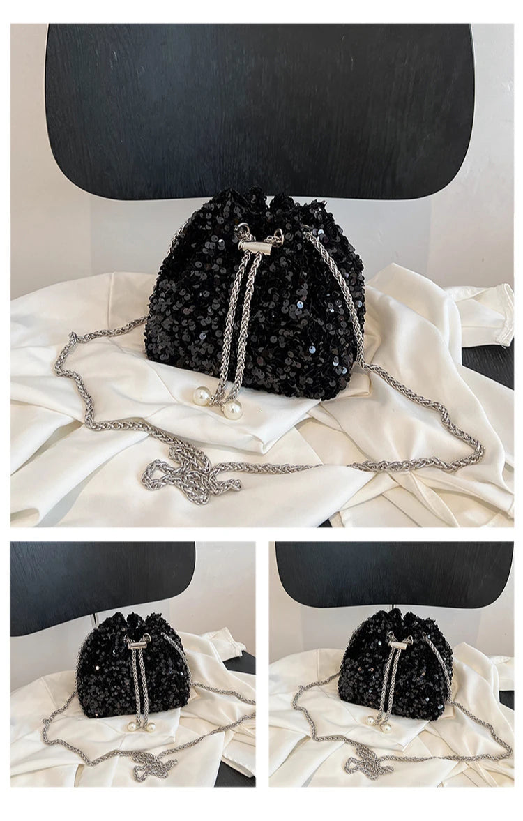 Good-looking Personality Sequin Women's New Korean Bucket Bag Bright Eyes Style Fashion Crossbody Dinner Single Shoulder Bags