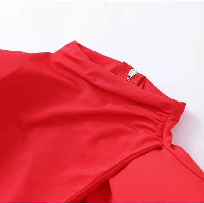 Sexy Hollow-out Pleated Mini Dress Women Fashion Solid Half High Collar Long Sleeve Slim Dresses 2025 Lady Party Club Robes