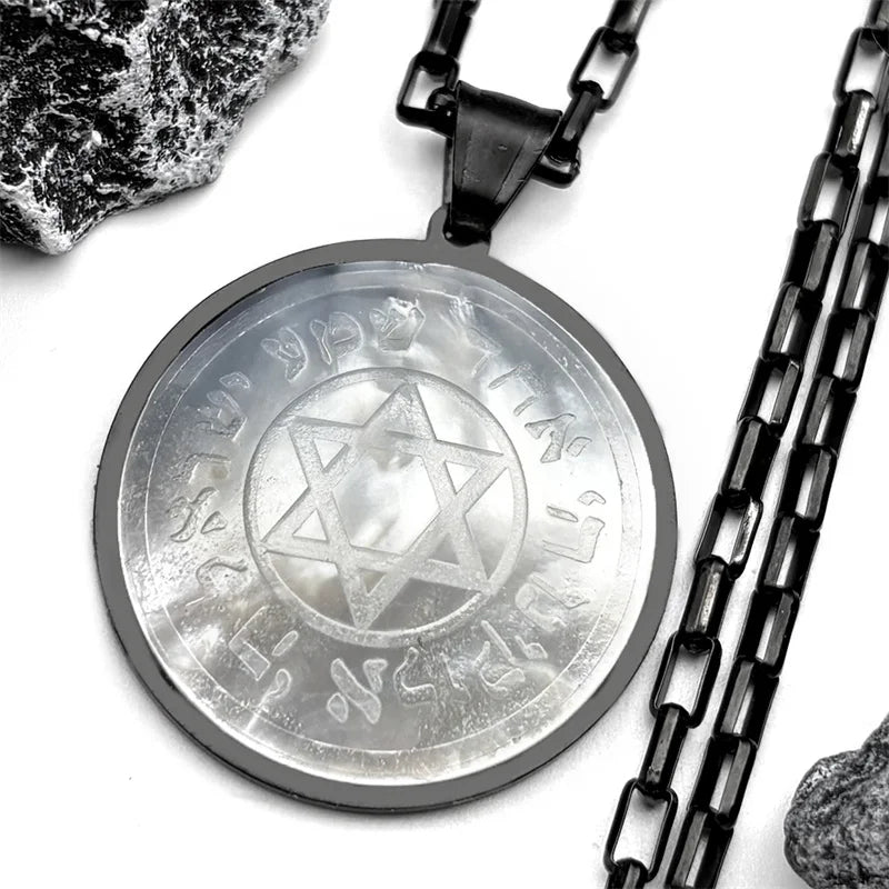 Hebrew Star of David Natural Shell Pendant Necklace for Women Men Stainless Steel Gold Silver Color Jewish Bless Chain Jewelry