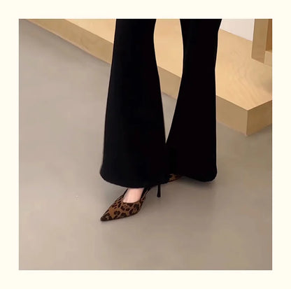2025 Summer Leopard High Heel Women Sandals Fashion Pointed Toe Shoes Design Style Banquet Party Sandals Shoes