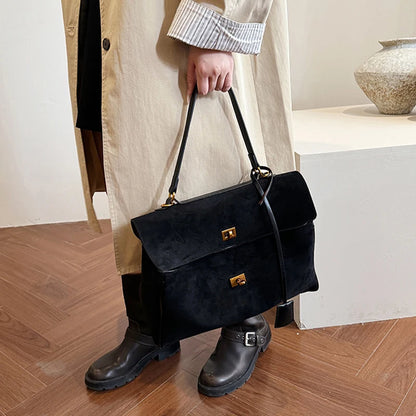 Luxury Brand Women Messenger Bags Soft Leather Brown Suede Hand Held Totes Gold Buckle Women Shoulder Bags Lady Trend Satchel