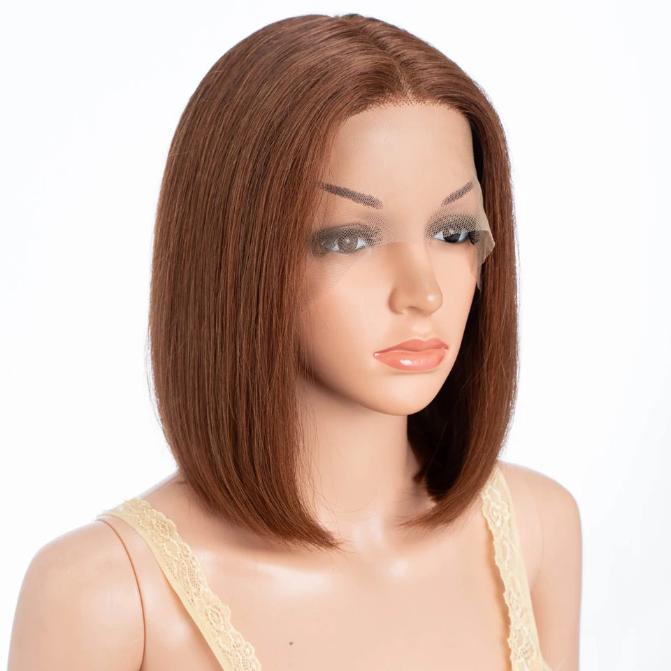100% Human Hair Wigs Highlight Brown Long Pixie Straight Bob Middle Part lace Front For Women Brazilian Remy hair Glueless Wigs