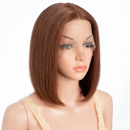 100% Human Hair Wigs Highlight Brown Long Pixie Straight Bob Middle Part lace Front For Women Brazilian Remy hair Glueless Wigs