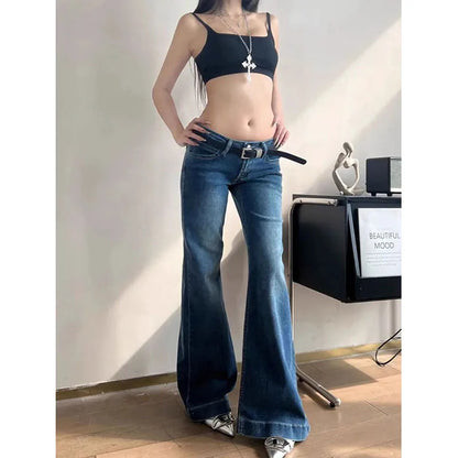 2025 New High Waist Flared Jeans Female Y2K Vintage Slim Stretchy Denim Pants for Women Aesthetic Streetwear Wide Leg Trousers