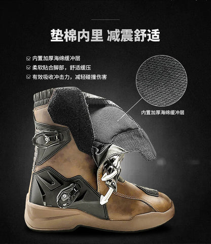 Retro Motorcycle Boots Cowhide Waterproof Mid-Calf Long riding Boots Men Women Riding Motocross Bota Motorbike Motocross Shoes