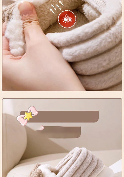 Thick Soled Non Slip Home Plush Slippers 2025 New Cotton Slippers for Women Bow Slippers for Autumn and Winter Warm for Women
