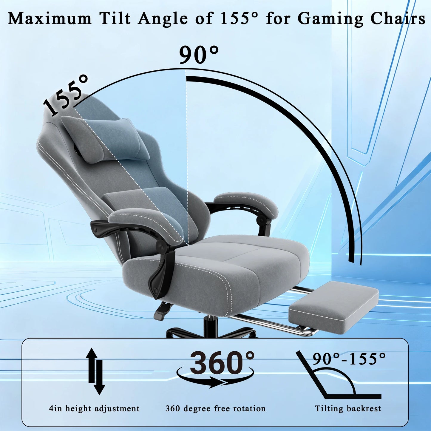 Ergonomic Gaming Chair Electronic with Massage Adjustable Lumbar Support And Foot Pedals Breathable Fabric Computer Chair