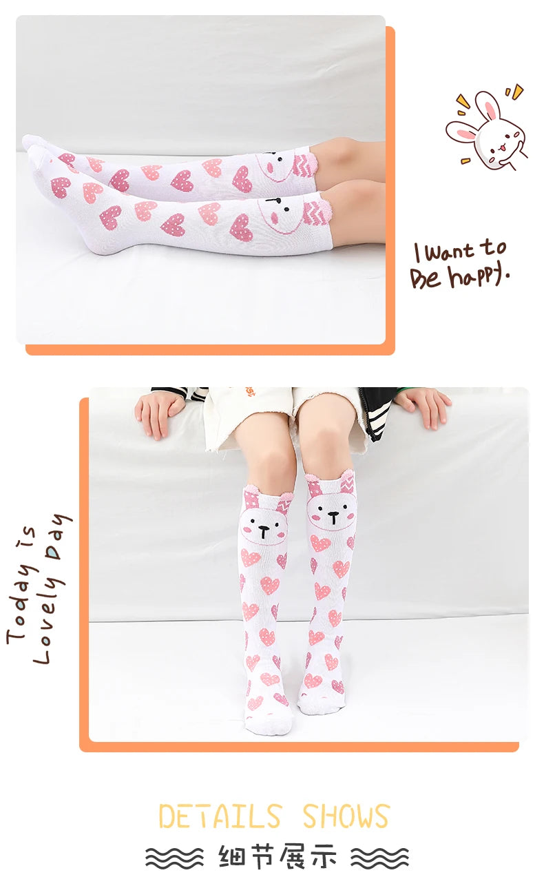 Children warmer ankle short lovely socks Cartoon Cute Kids Girl Knee High Socks infant cotton Baby Animal Over Knee Socks girls