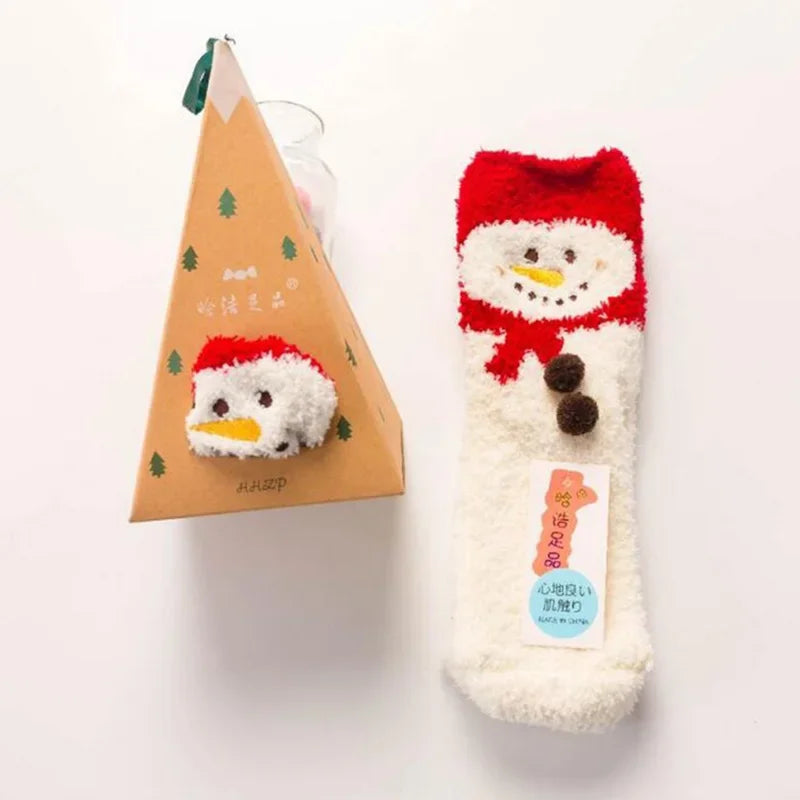 1 Pairs Box Christmas Socks Women Cute Thermal Fluffy Fuzzy Soft Velvet Thermo Sleep Sock Thick Warm Winter Socks New year Gift