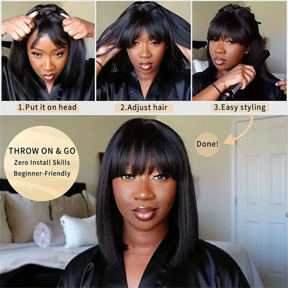 3x1 Human Hair Wigs 220% Density Bone Straight HD Lace Wig With Bangs Full Machine Made Fringe Wigs For Women 30 inch