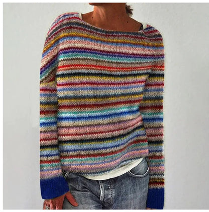 2025 Spring Knitted Women Sweater Print O-neck Long Sleeve Casual Loose Sweaters Female Winter Elegant Trendy Ladies Clothes