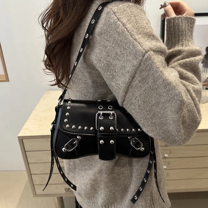 Shoulder Bag for Women Pink Underarm Bags PU Leather Crescent Bags with Rivet Small Y2k Purses Trendy Armpit Purse
