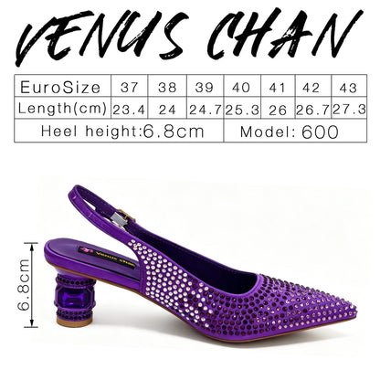 Hot Fuchsia Full Rhinestone Slingback Heels Matching Clutch Bag Set Women Luxury Crystal Pointed Shoes for Wedding Evening Party
