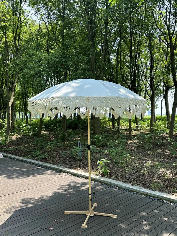 Elegant and minimalist outdoor slanted tassel umbrella, beach camping sun shading garden courtyard leisure umbrella
