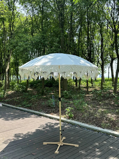 Elegant and minimalist outdoor slanted tassel umbrella, beach camping sun shading garden courtyard leisure umbrella