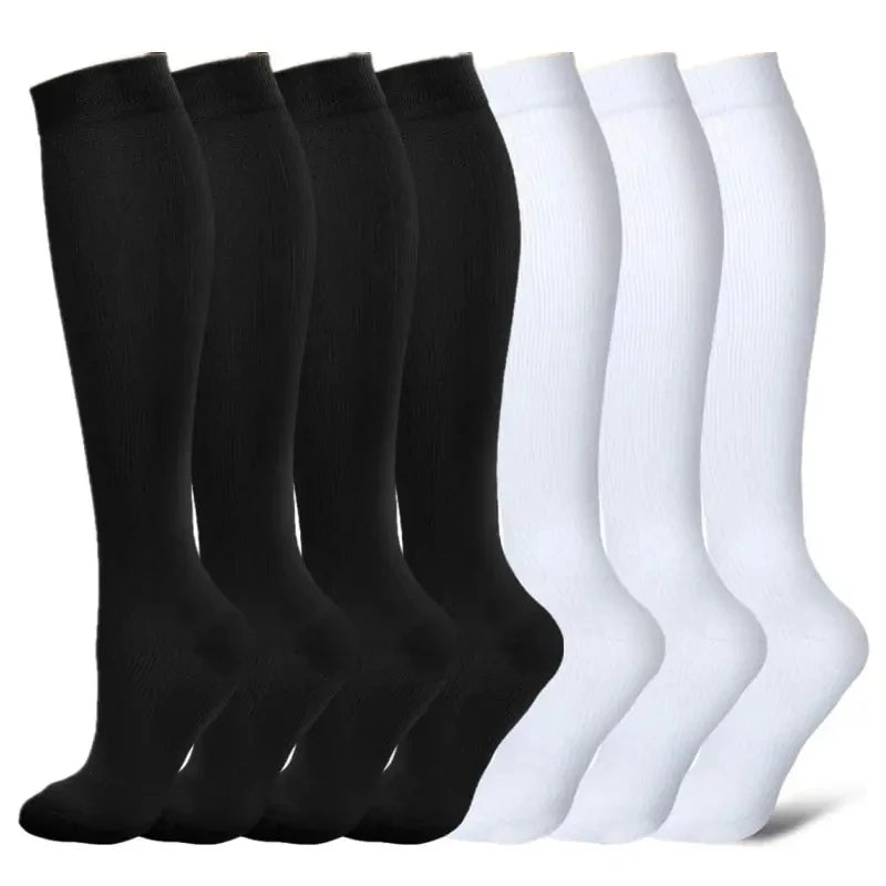 3/6/7 Pairs Compression Socks Women Medical Edema Running Socks Men Knee Length Cycling Socks  Football Basketball Outdoor trave