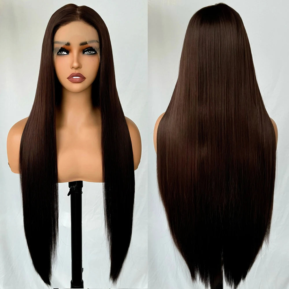 X-TRESS Synthetic Lace Front Hair Wigs for Women 32inch Long Loose Wave Black Color 13X6 Lace Frontal Wig with Natural Baby Hair