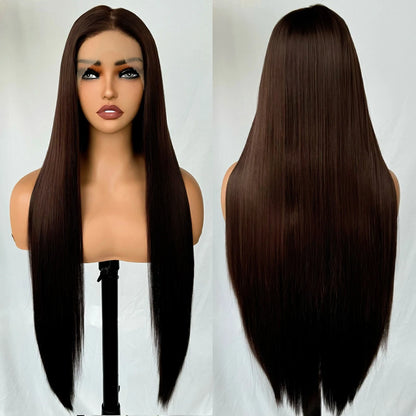 X-TRESS Synthetic Lace Front Hair Wigs for Women 32inch Long Loose Wave Black Color 13X6 Lace Frontal Wig with Natural Baby Hair