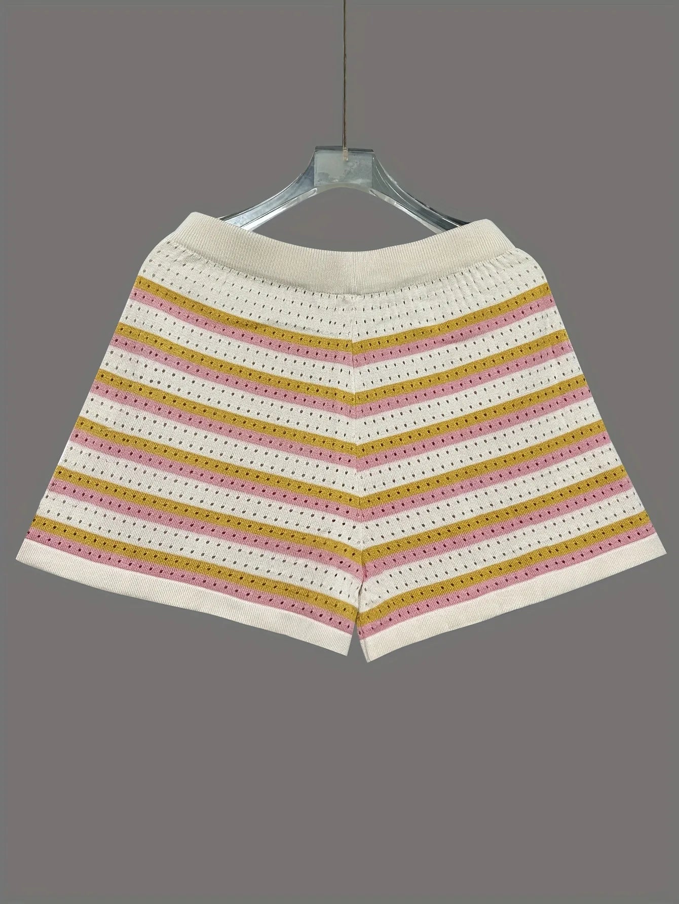 2026 Spring Summer Casual Beach Woolen Suit Fashionable Color-blocked Short-sleeved Striped Top And Loose Shorts Two-piece Set