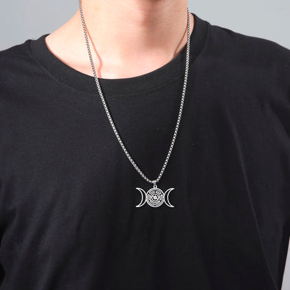 Jeshayuan Greek Goddess Hecate Ἑκάτη Pendant Necklace For Women Triple Moon Goddess Stainless Steel Amulet Jewelry NEW