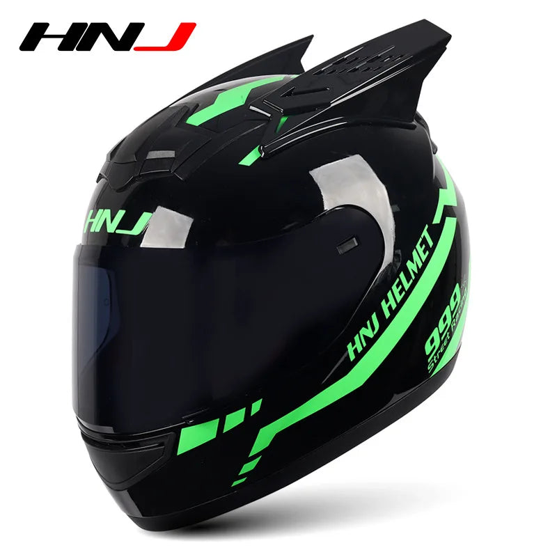 HNJ Men Motorcycle Helmet Women Full Face Helmet Riding Personality Horn Pink Helmet DOT Certification casco moto