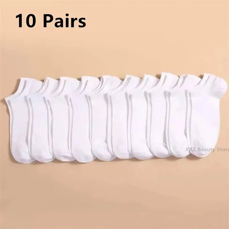 5/10/20 Pairs White Casual Breathable Socks Boat Socks For Women Men Invisible Low Cut Silicone Non-slip No-show Ankle Socks
