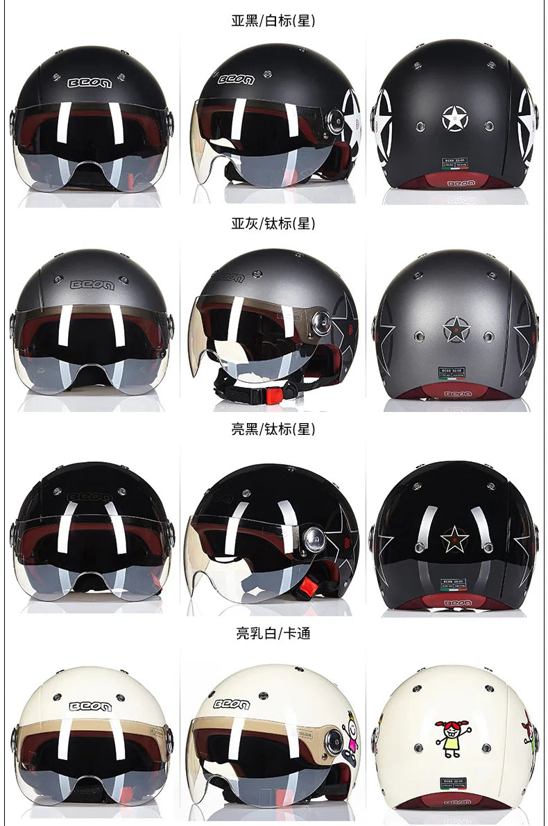 BEON Motorcycle Helmet for Adult and Child All Seasons Electric Vehicle Half Helmet Summer Sun Protection Helmet Motorcycle