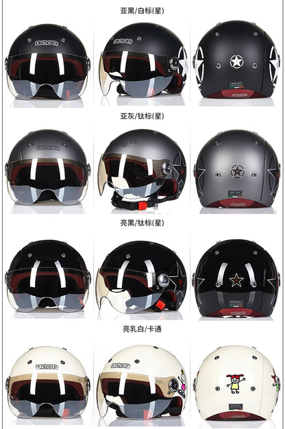BEON Motorcycle Helmet for Adult and Child All Seasons Electric Vehicle Half Helmet Summer Sun Protection Helmet Motorcycle