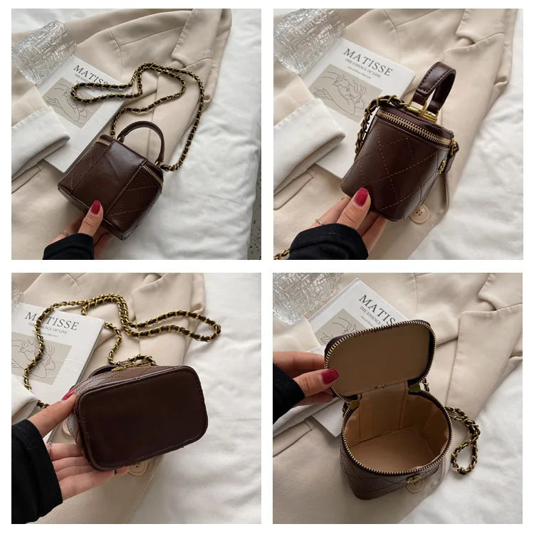 Small  Shoulder Bucket Bag For Women Classic Mini Clutches Female Small Square Bag Crossbody Metal Chain Handbag
