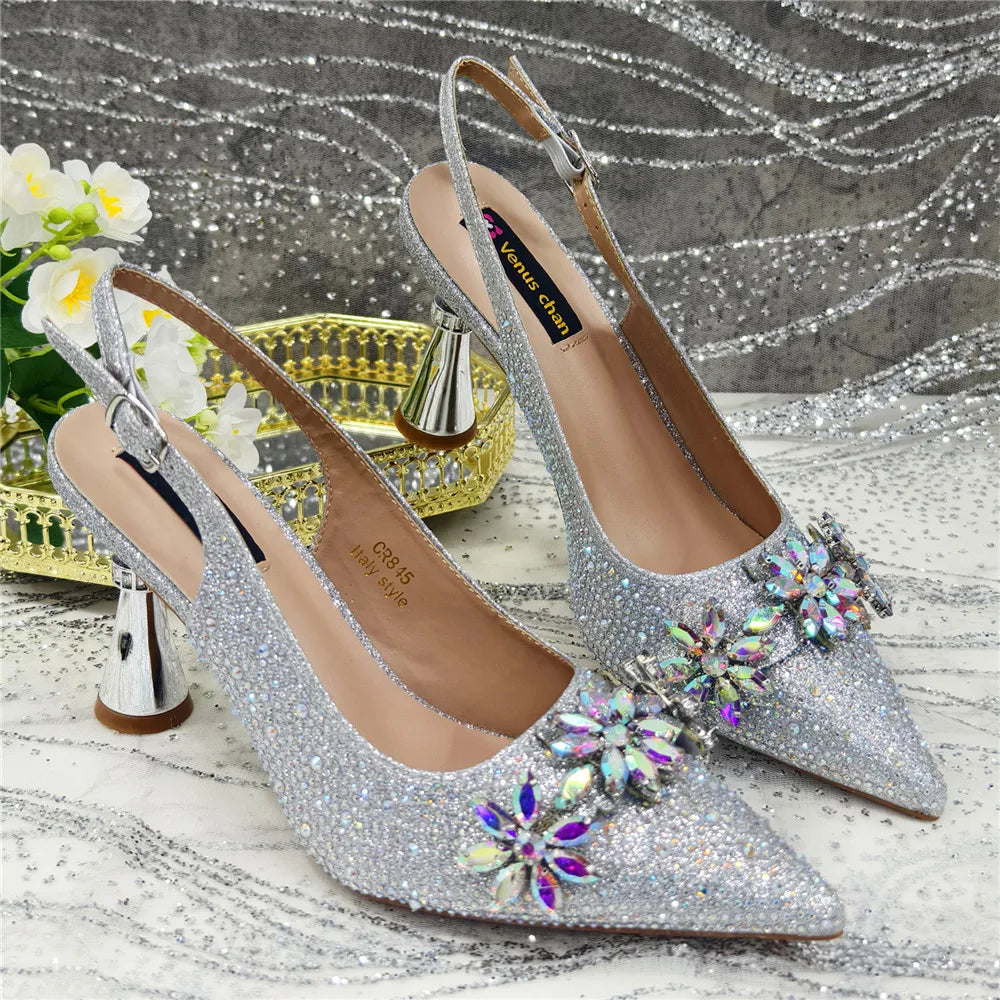 New Arrival African Women Shoes Decorated with Rhinestone Shoes for Women 2025 Designer Luxury Plus Size 43 Wedding Shoes Bride