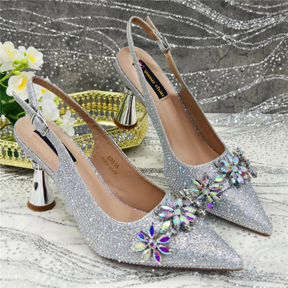 New Arrival African Women Shoes Decorated with Rhinestone Shoes for Women 2025 Designer Luxury Plus Size 43 Wedding Shoes Bride